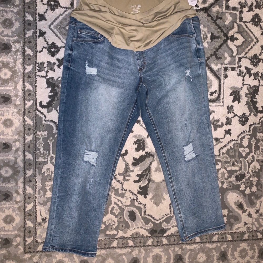 Time & Tru Womens 2x (20) Maternity Light Wash Full Panel Boyfriend Jeans